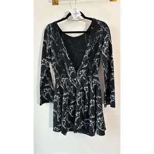 215. Thakoon Addition Women's Floral Mini Dress Black Long Sleeve Size 0